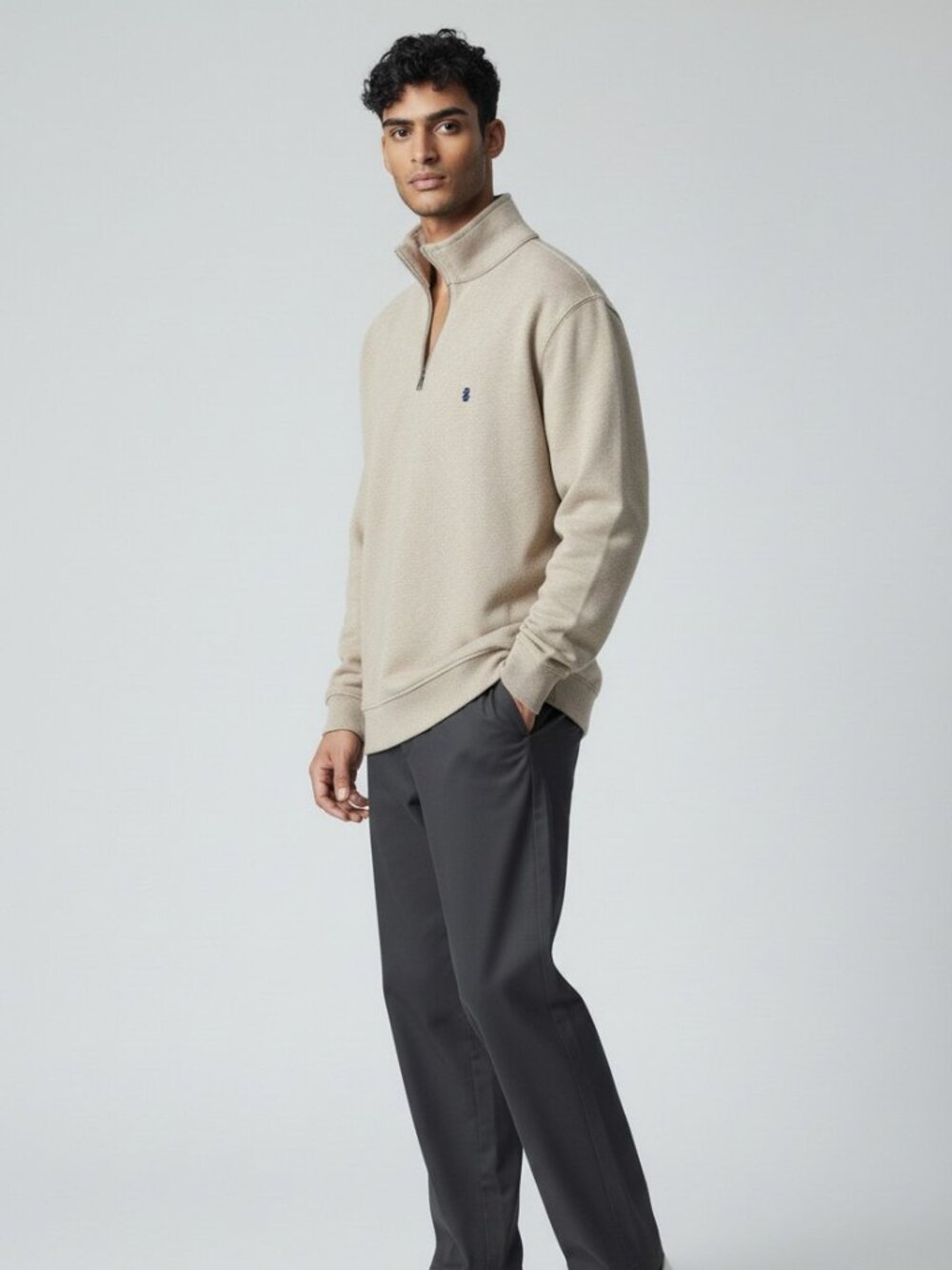 Izod Men's Taupe Half-Zip Pullover Sweater with Embroidered Logo
